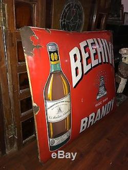 1920 Beehive Cognac Brandy Ancienne Taverne Plaque Emaillee Bombee Signee Paris