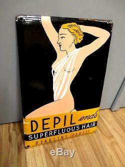 1930 Plaque émaillée Très beau design Femme Nue DEPIL Pearline Paris Pop Art