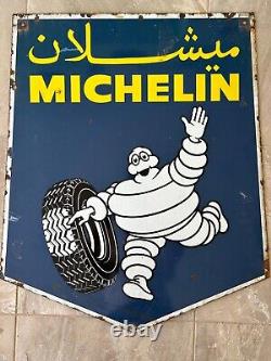 1967 MICHELIN ORIGINAL ENAMEL SIGN (ARABIC / FRENCH) DUAL SIDED 80 x 68 CM