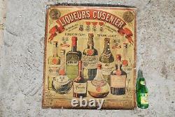 1 plaque publicitaire ancienne en tôle Liqueurs CUSENIER USINES de 51 x 57 cm