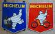 2 Anciennes Plaques Emaillées MICHELIN BIBENDUM 38X45cm automobile garage moto