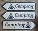 3 Anciennes plaques émaillées direction CAMPING vacances tente 100x25cm