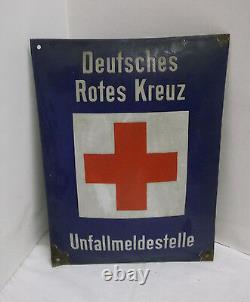50er Années Plaque en Émail Deutsche Rotes Kreuz 39,5x30 CM Très Rare 50s