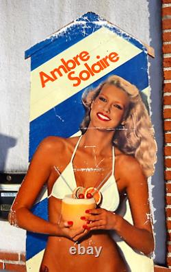 AMBRE SOLAIRE Rare Pin Up Géante Vintage Déco Plage bain Mer Vacances 1960's