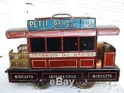Ancienne Boite Jouet Tole Litho Tramway Biscuits Lu Lefevre-utile 1900 Tin Box