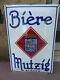 ANCIENNE PLAQUE EMAILLEE BOMBE BIERE MUTZIG ALSACE 59,5 X 39,5 cm
