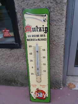 ANCIENNE PLAQUE EMAILLEE THERMOMETRE BIERES MUTZIG 75,5 x 19 cm ANNEES 50
