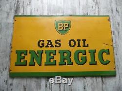 ANCIENNE PLAQUE en TÔLE ÉMAILLÉE PUBLICITAIRE Gas oil ENERGIC BP