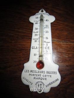 ANCIEN THERMOMETRE EMAILLE LES MEILLEURS RASOIR PORTE CETTE MARQUE 1900s