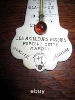 ANCIEN THERMOMETRE EMAILLE LES MEILLEURS RASOIR PORTE CETTE MARQUE 1900s