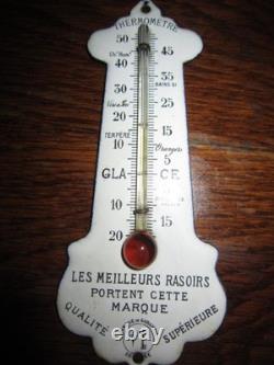 ANCIEN THERMOMETRE EMAILLE LES MEILLEURS RASOIR PORTE CETTE MARQUE 1900s