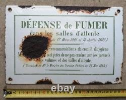 AR3 Ancienne plaque émaillée DÉFENSE DE FUMER ET DE CRACHER 20 X 30cm