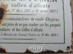 AR3 Ancienne plaque émaillée DÉFENSE DE FUMER ET DE CRACHER 20 X 30cm