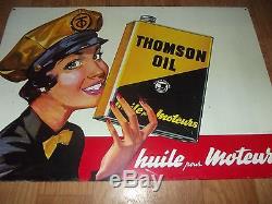 Authentique Plaque Ancienne Tole Pinup Huile Thomson Oil Moteur