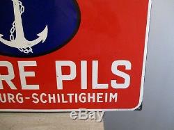 Ah845 Plaque Emaillee Ancienne Biere Ancre Pils Emailleries Strasbourg Original