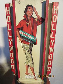 Ancien Distributeur Kiosque Hollywood Pin-up Plaque Email Publicitaires Chewing