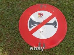 Ancien Panneau Emaillee Routier Interdit Klaxon Diametre 70 CM