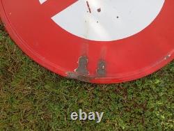 Ancien Panneau Emaillee Routier Interdit Klaxon Diametre 70 CM