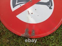 Ancien Panneau Emaillee Routier Interdit Klaxon Diametre 70 CM