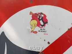 Ancien Panneau Emaillee Routier Interdit Klaxon Diametre 70 CM