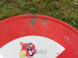 Ancien Panneau Emaillee Routier Interdit Klaxon Diametre 70 CM