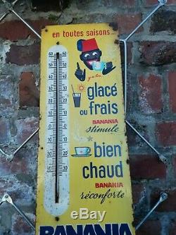 Ancien Thermomètre Banania Sérigraphie en tôle no plaque émaillée Top 1960