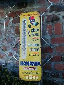 Ancien Thermomètre Banania Sérigraphie en tôle no plaque émaillée Top 1960