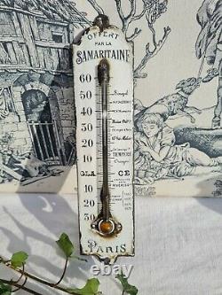 Ancien Thermometre Emaille Avec Tube La Samaritaine Paris Publicitaire 1900