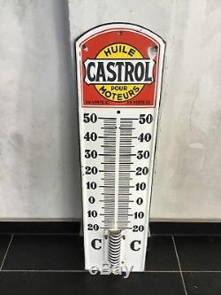 Ancien Thermomètre Émaillé Castrol Plaque Émaillée