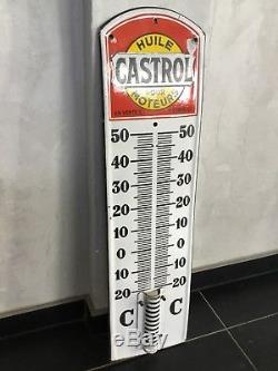 Ancien Thermomètre Émaillé Castrol Plaque Émaillée