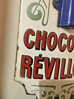 Ancien Thermomètre émaillée bombée publicitaire Chocolat Révillon 94 cm