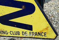 Ancien grand panneau de signalisation émaillée Touring club de France virage