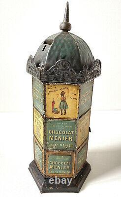 Ancien kiosque Morris distributeur Chocolat Menier en tôle lithographiée 1895