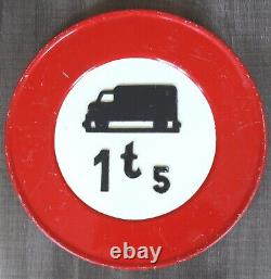 Ancien panneau signalisation Camion 1t5 Plaque émaillée 50cm Vintage Auto 1950's