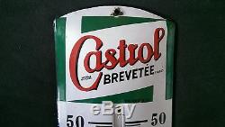 Ancien thermometre emaillee CASTROL plaque emaillee bombee etat collection