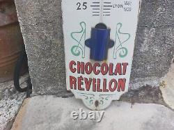 Ancien thermomètre tôle émaillée bombée Chocolat Révillon