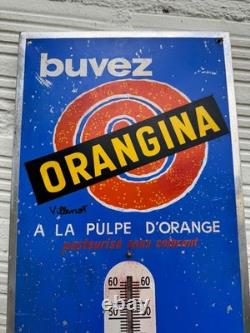 Ancien thermomètre tôle litho ORANGINA Villemot Jost n plaque émaillée soda bar
