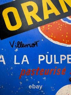 Ancien thermomètre tôle litho ORANGINA Villemot Jost n plaque émaillée soda bar