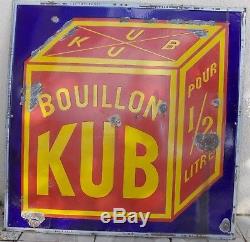 Ancienne Grande Plaque Emaillee Bouillon Kub