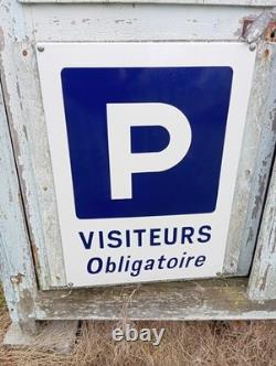 Ancienne Grande Plaque Emaillee Parking Visiteurs Obligatoire