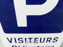 Ancienne Grande Plaque Emaillee Parking Visiteurs Obligatoire