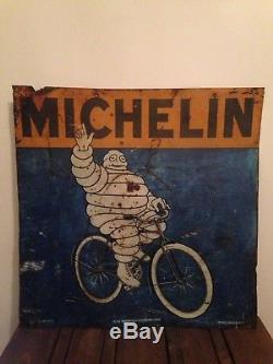 Ancienne Grande Plaque En Tôle Michelin Années 30 Plaque Émaillée Enamel Sign