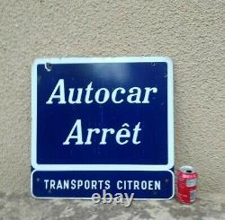 Ancienne PLAQUE EMAILLEE CITROËN arrêt autocar transport Citroën