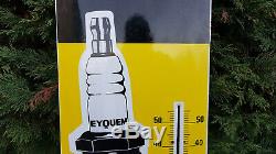 Ancienne PLAQUE EMAILLEE thermomètre EYQUEM Bougies / Garage huile déco bidon