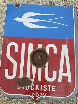 Ancienne PLAQUE EMAILLE SIMCA STOCKISTE signé EAS, garage, auto, moto, no copie