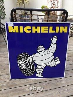 Ancienne PLAQUE Émaillée MICHELIN Double Face 65 x 65 cm