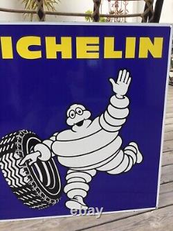 Ancienne PLAQUE Émaillée MICHELIN Double Face 65 x 65 cm