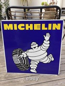 Ancienne PLAQUE Émaillée MICHELIN Double Face 65 x 65 cm