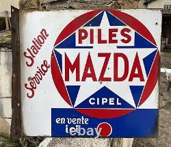 Ancienne Plaque Émaille Piles Mazda Cipel / Station Service