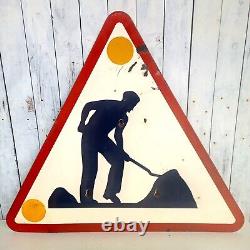 Ancienne Plaque Émaille Signalisation Travaux Chantier Vitracier Neuhaus H77cm
